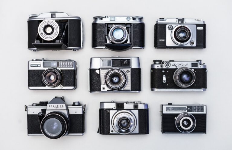 Nine 35mm film photography cameras